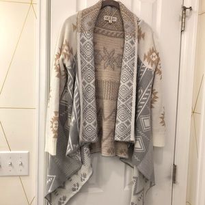 Pink Rose Aztec Print Drape Open Front Sweater